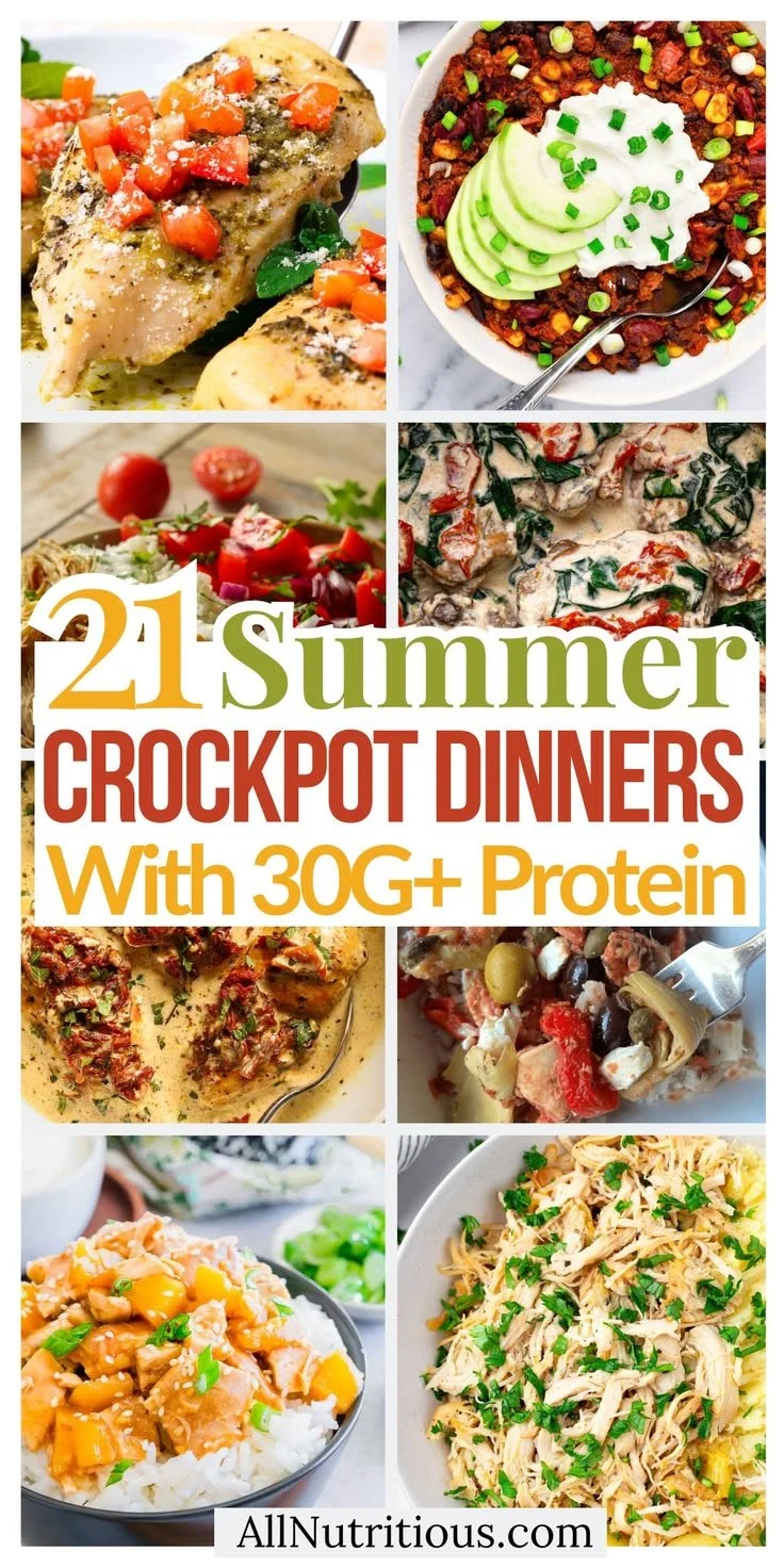 High protein crockpot dinners for families with 30g+ protein, perfect for summer.