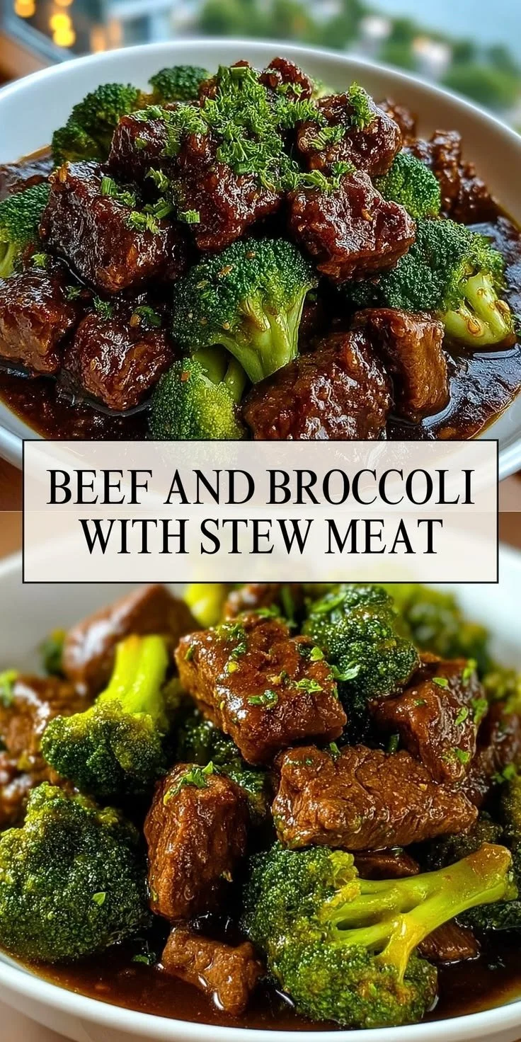 Beef and broccoli stir-fry with stew meat and vegetables on a plate