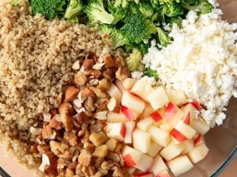 Fresh Broccoli Apple Quinoa Salad with vibrant ingredients in a bowl