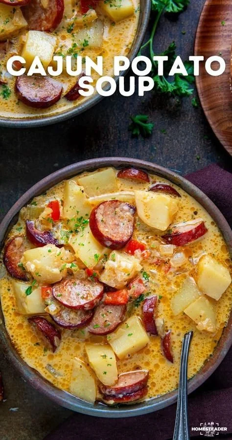 Bowl of flavorful Cajun Potato Soup with spices and potatoes