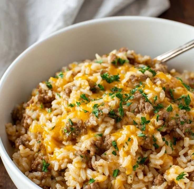 Cheesy Ground Beef and Rice Casserole