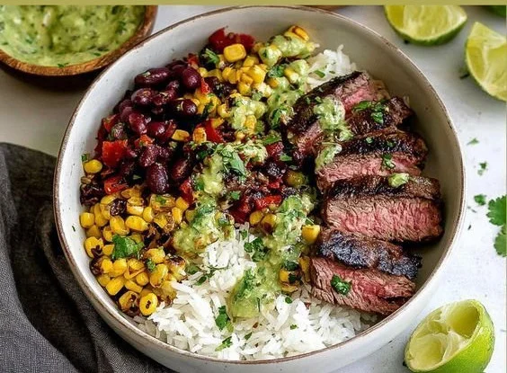 Cilantro lime steak bowls served with fresh ingredients and vibrant flavors.