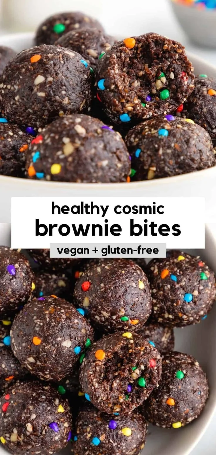 Healthy and gluten-free Cosmic Brownie Bites served on a plate
