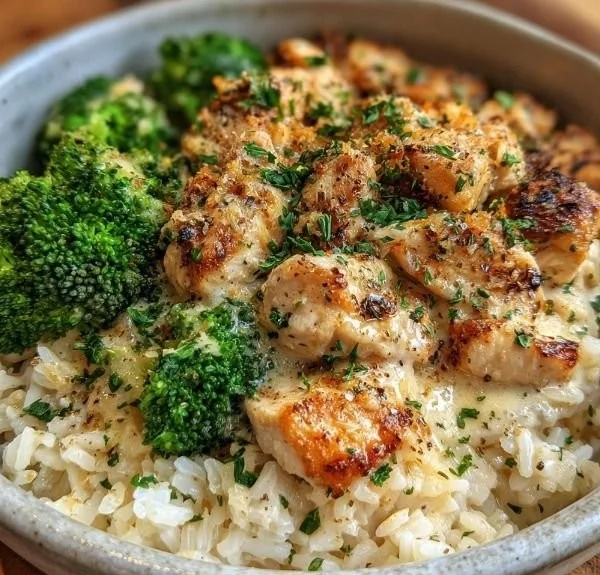 Creamy Garlic Chicken Rice Bowls