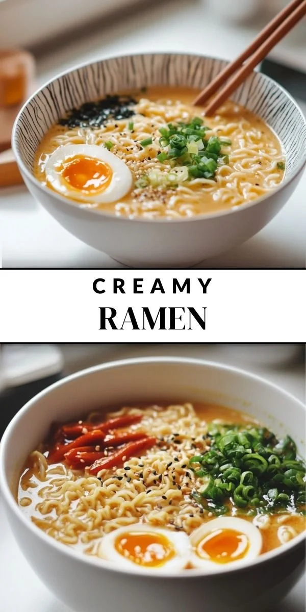 Bowl of creamy ramen topped with herbs and soft-boiled egg