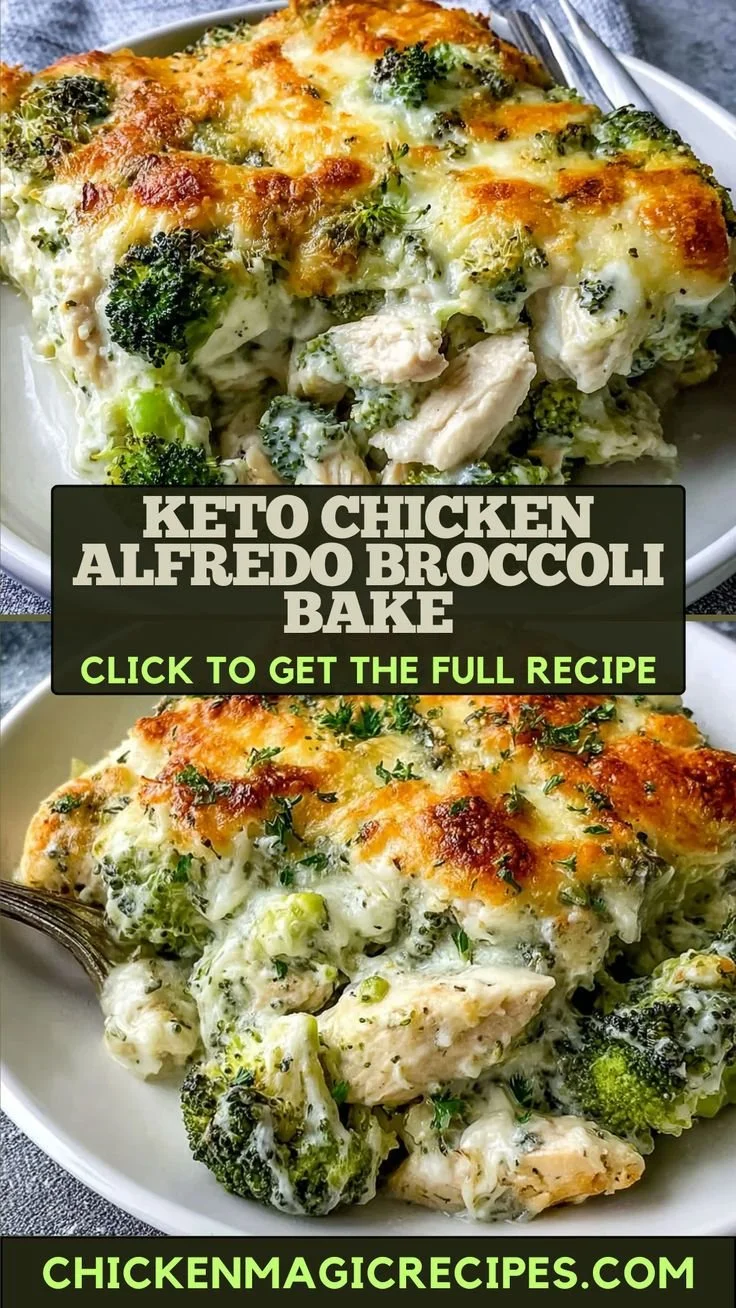 Easy Keto Chicken Alfredo Broccoli Bake dish served in a bowl