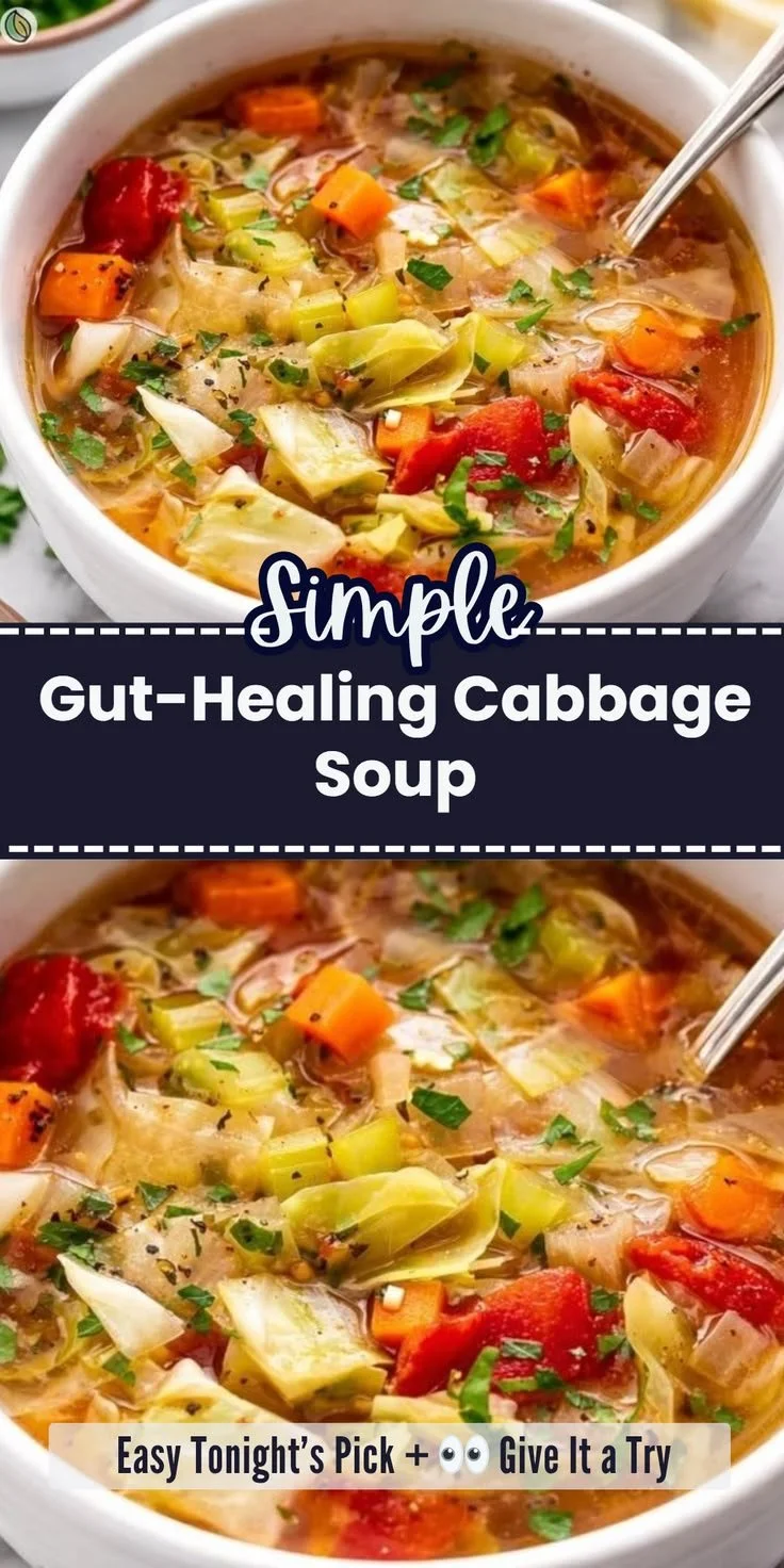 Bowl of gut-healing cabbage soup with ginger and turmeric