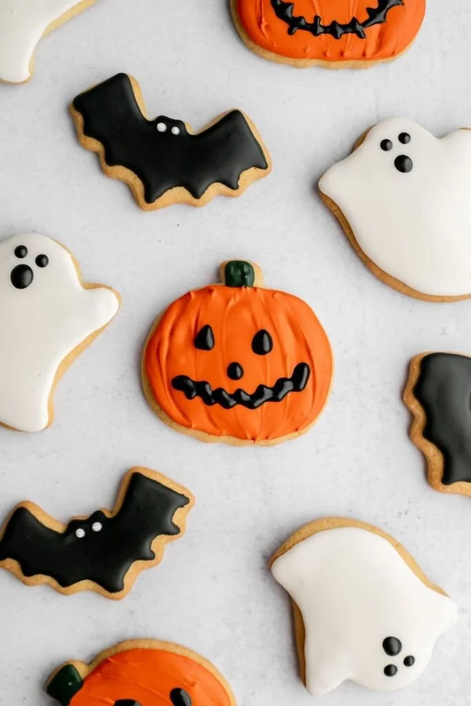 Decorated Halloween sugar cookies with spooky designs for festive celebrations.