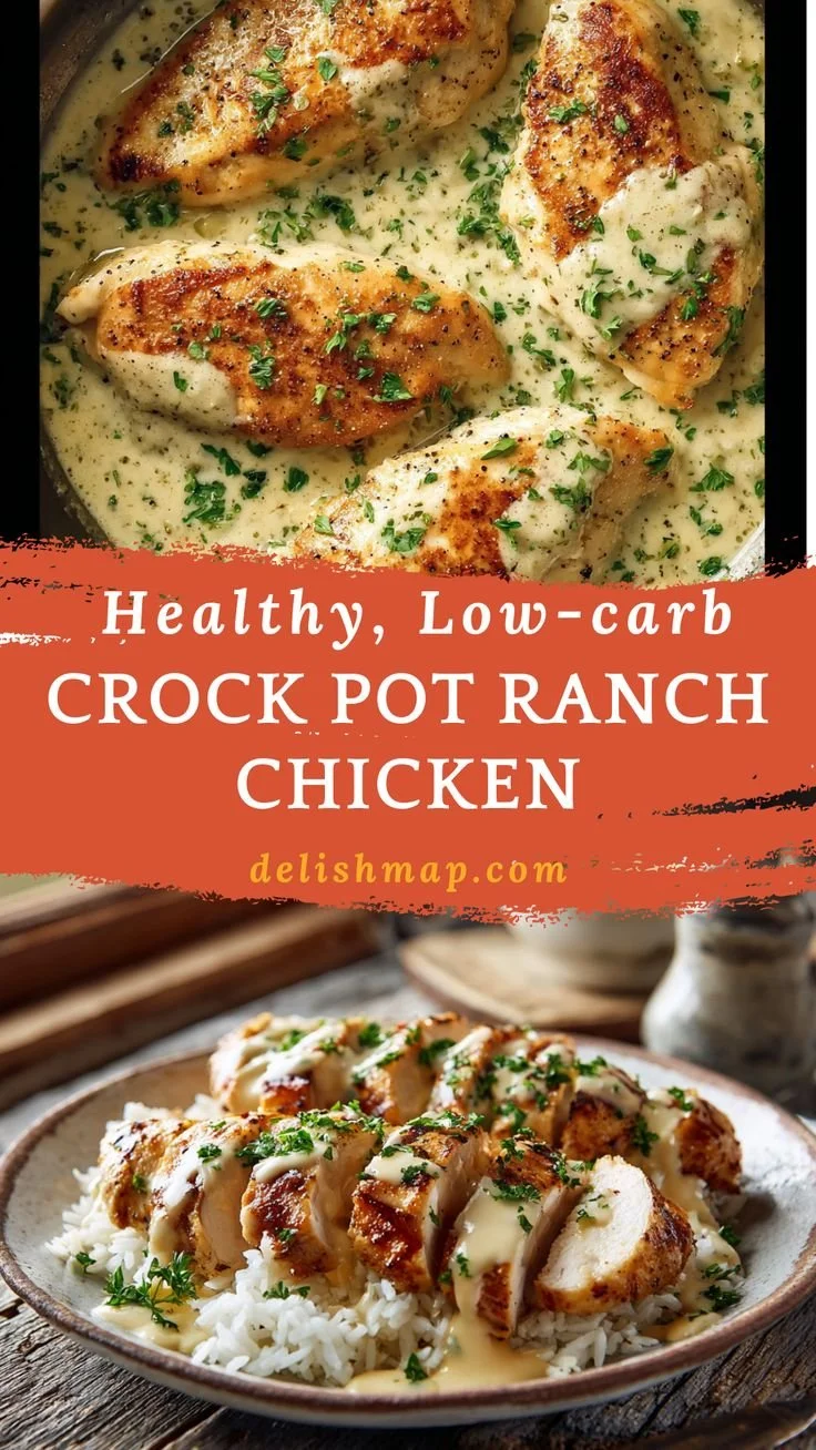 Healthy low-carb creamy ranch chicken cooked in a crock pot
