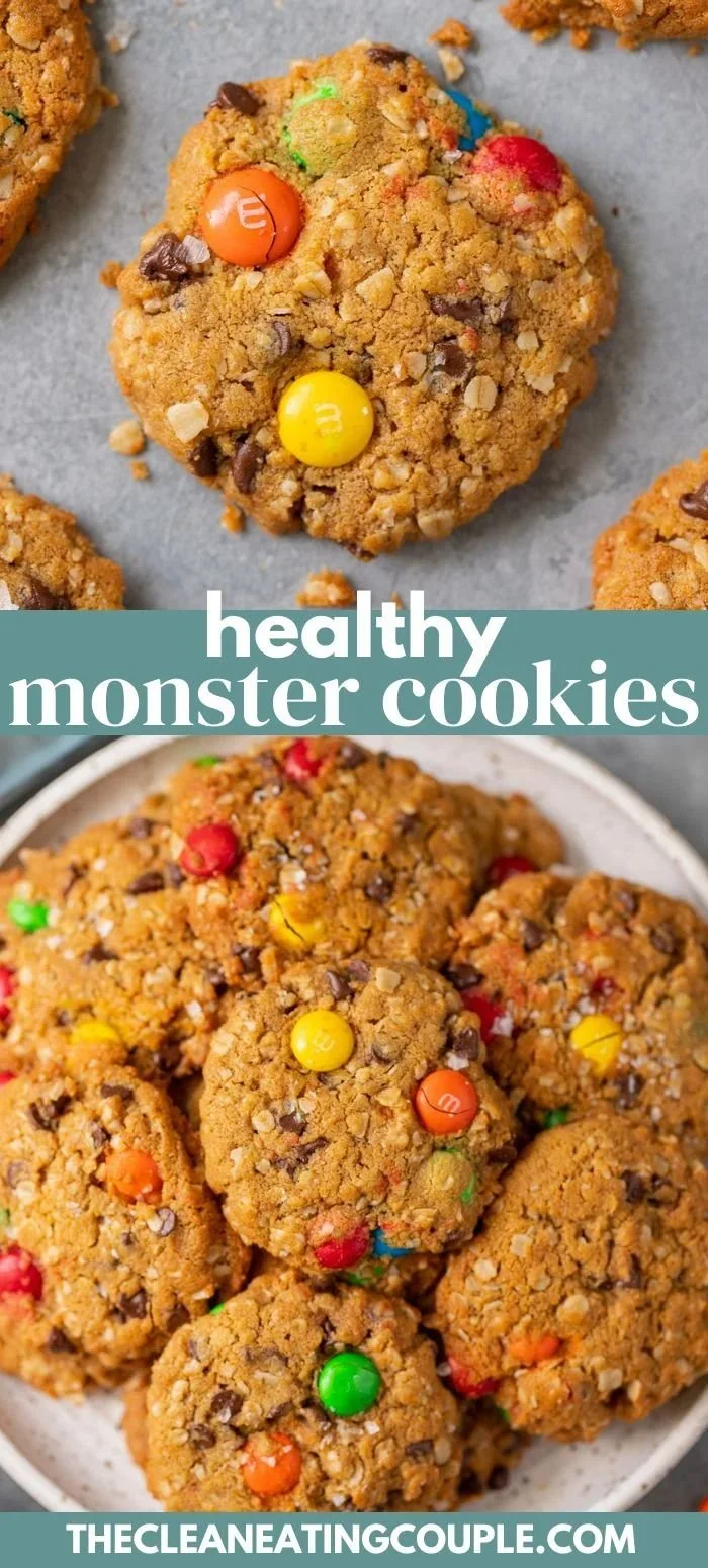 Healthy Monster Cookies made with oats, peanut butter, and chocolate chips