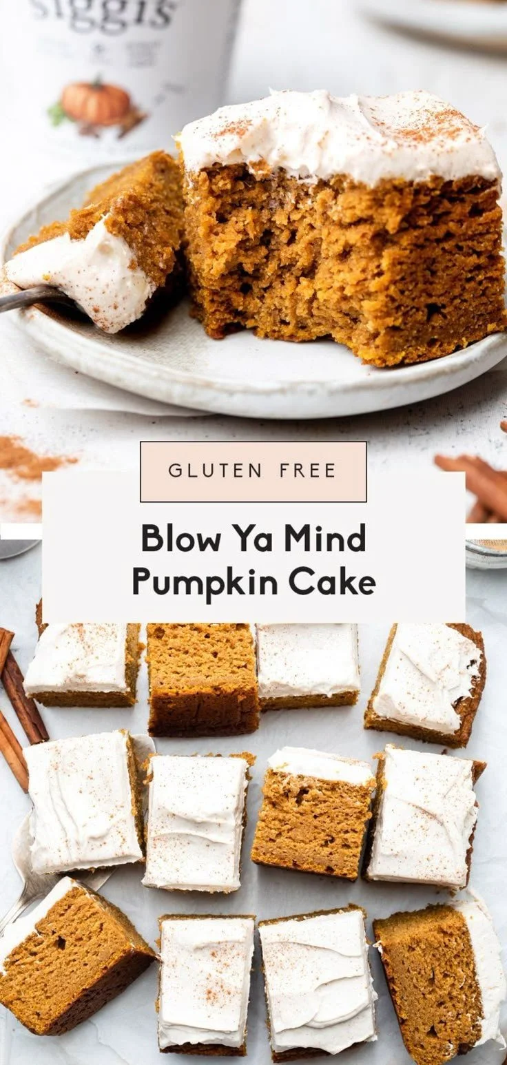 Healthy pumpkin cake with cream cheese frosting served on a plate