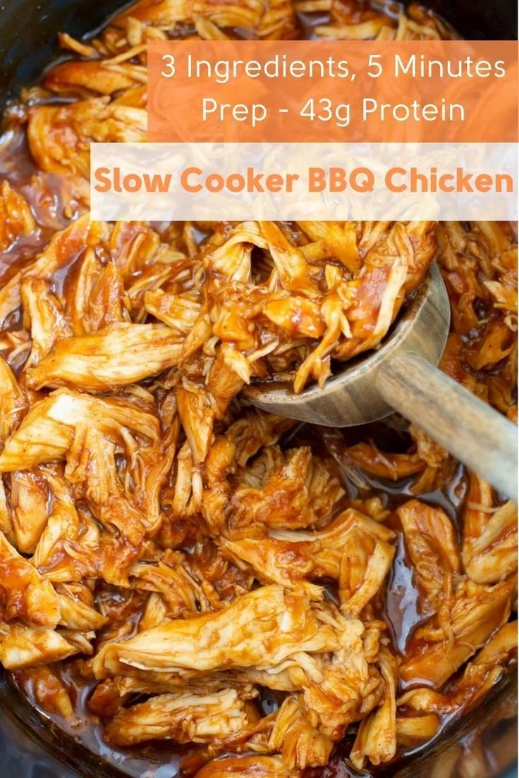 High protein slow cooker BBQ chicken served on a plate