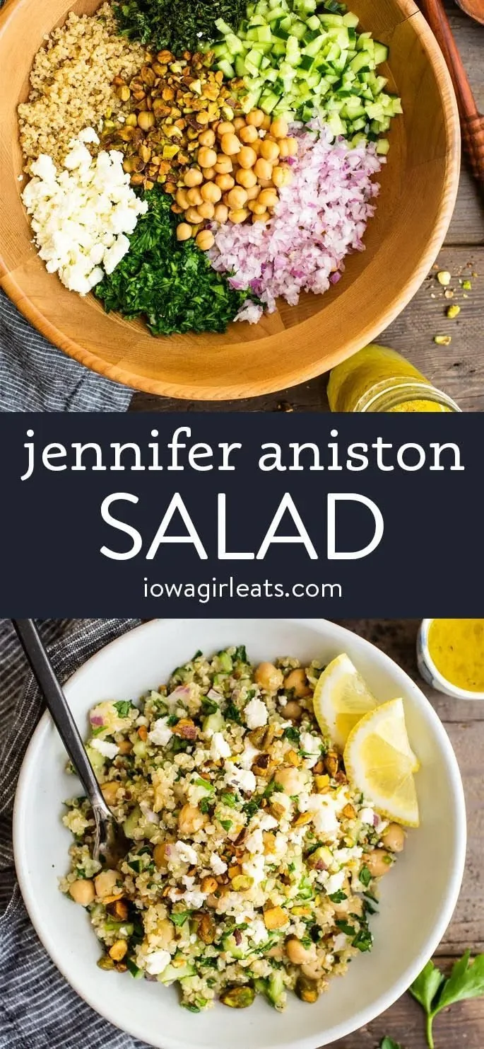 Bowl of Jennifer Aniston Salad featuring gluten-free couscous and fresh vegetables
