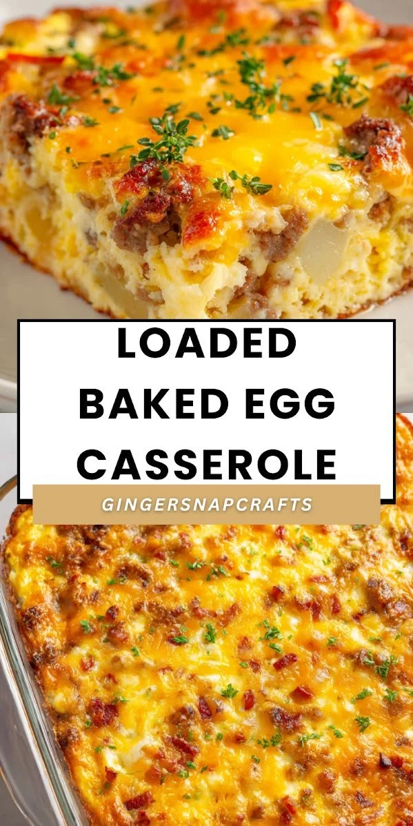 Delicious Loaded Baked Egg Casserole with colorful veggies and cheese