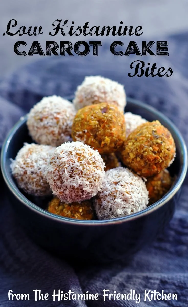 Low histamine carrot cake bites on a plate