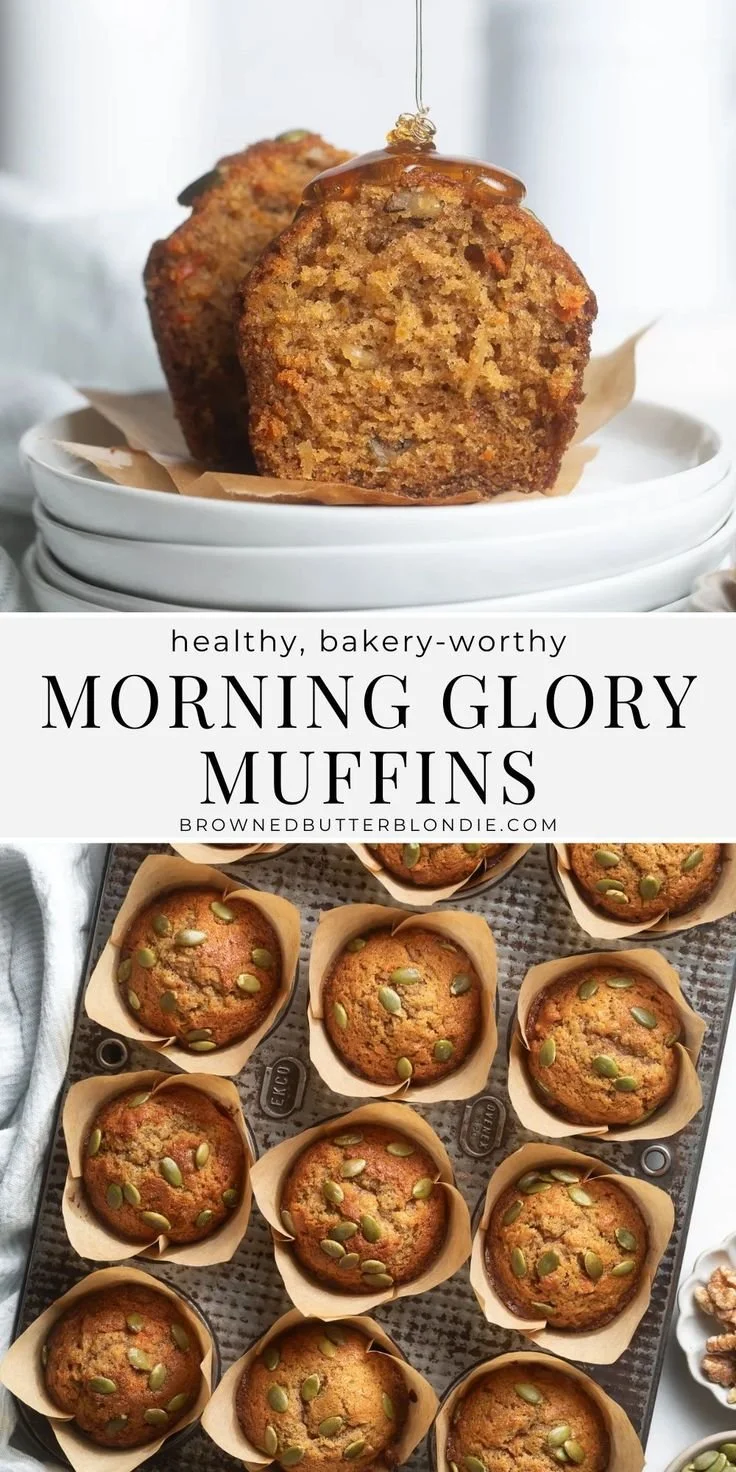 Delicious Morning Glory Muffins drizzled with browned butter glaze