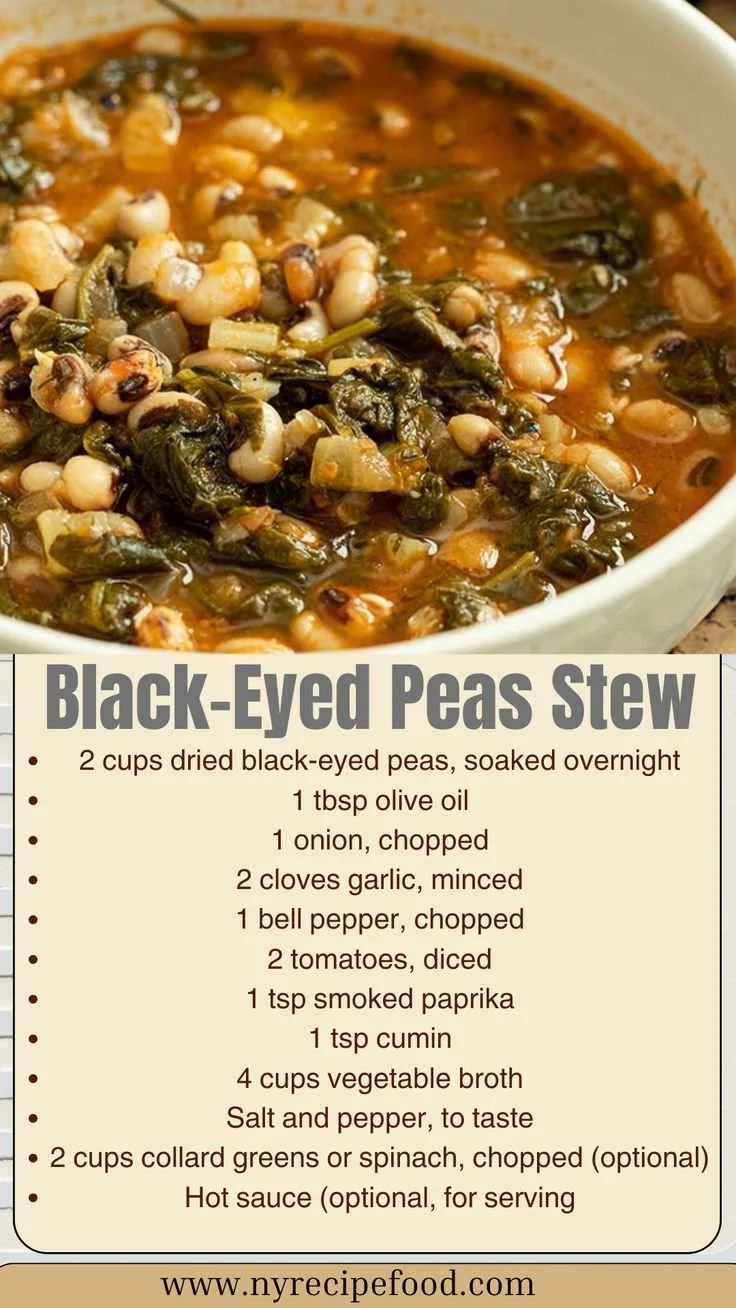 Bowl of New Year’s lucky black-eyed peas stew garnished with herbs.