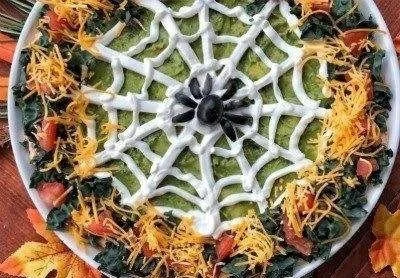 Spooky Halloween Chicken Alfredo Pasta dish served in a festive bowl