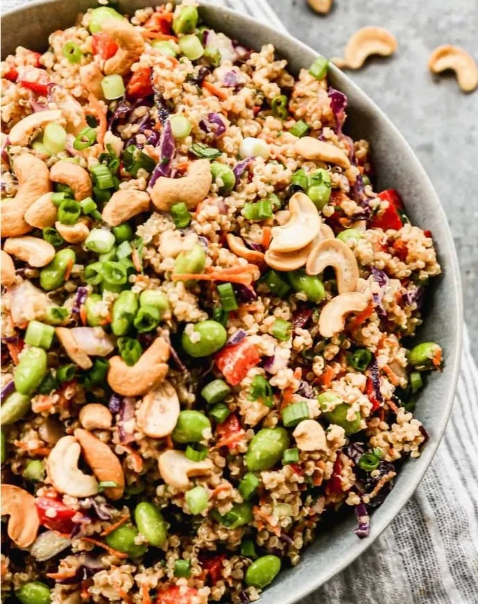Colorful Thai Quinoa Salad with fresh vegetables and herbs