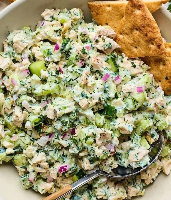 Tzatziki Chicken Salad with fresh vegetables and Greek yogurt dressing