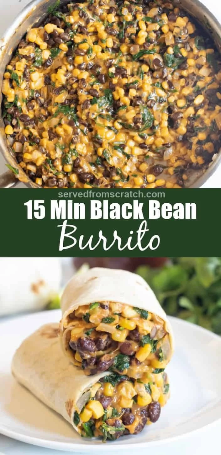 15-minute black bean and spinach burrito on a plate