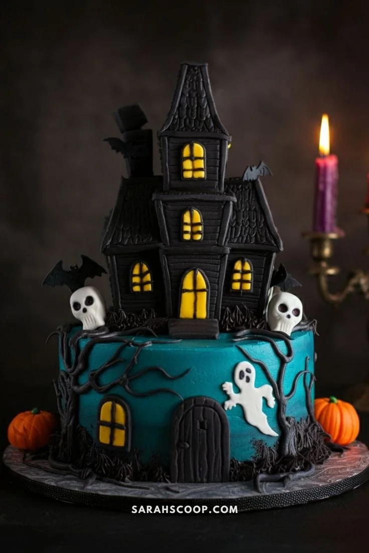 Halloween birthday cake decorated with spooky elements for a festive celebration.