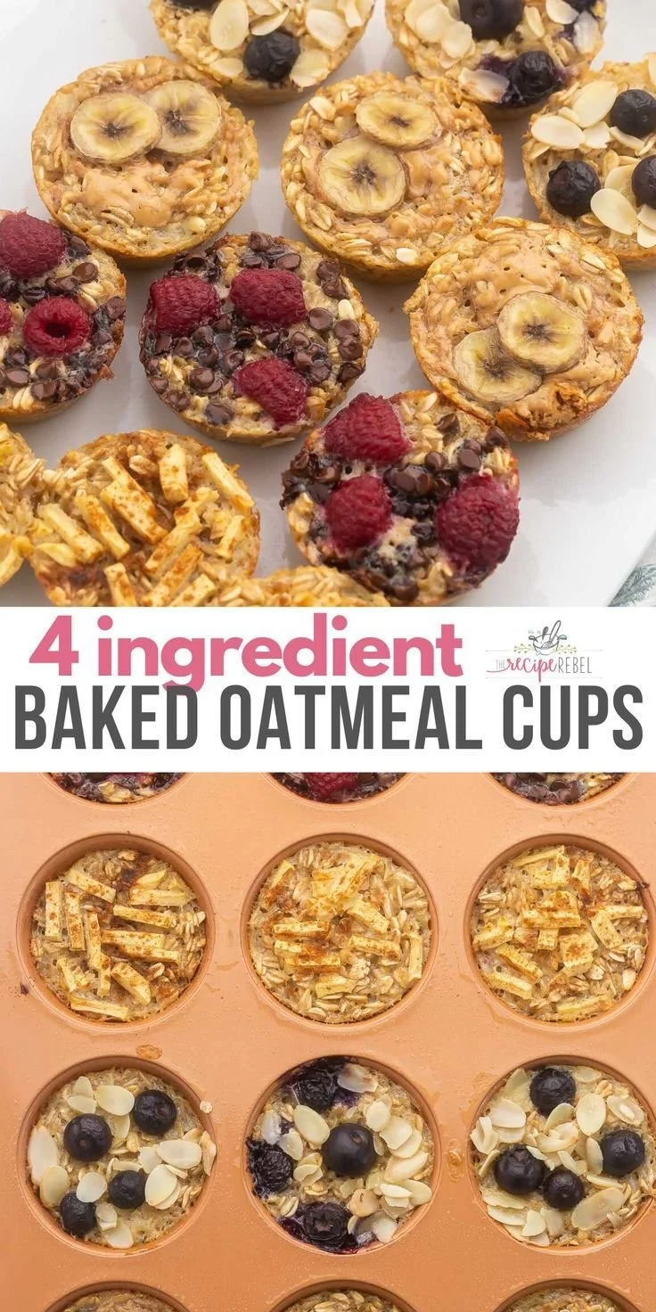 Delicious 4 ingredient baked oatmeal cups for a healthy breakfast option.