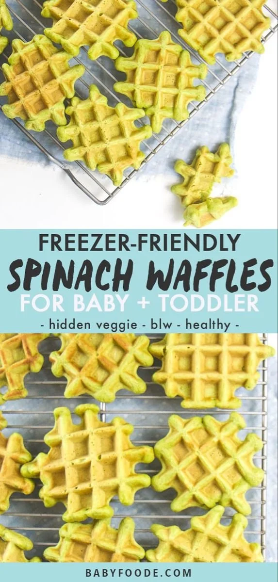 Fluffy spinach waffles served on a plate, ideal for toddlers and kids