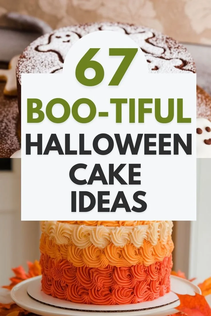 A spooky Halloween cake decorated with ghosts and pumpkins for a festive celebration.
