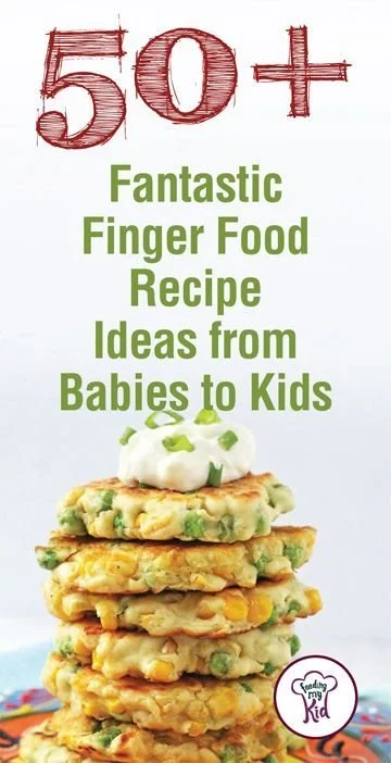 Variety of healthy baby finger foods and snacks for toddlers on a colorful plate.