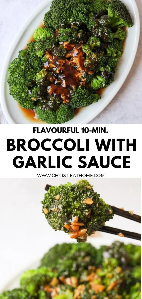 Healthy broccoli with garlic sauce served on a plate