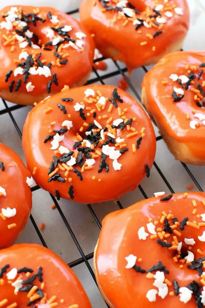Colorful Halloween donuts decorated for a spooky celebration