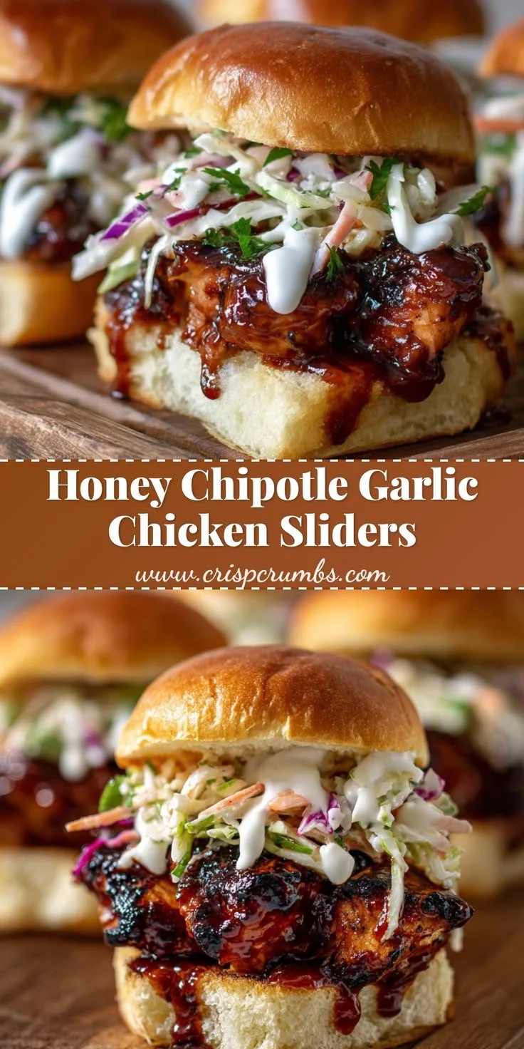 Delicious honey chipotle garlic chicken sliders ready to serve
