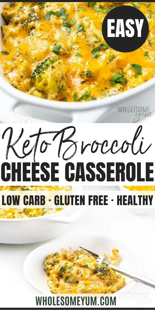Delicious keto broccoli cheese casserole in a baking dish