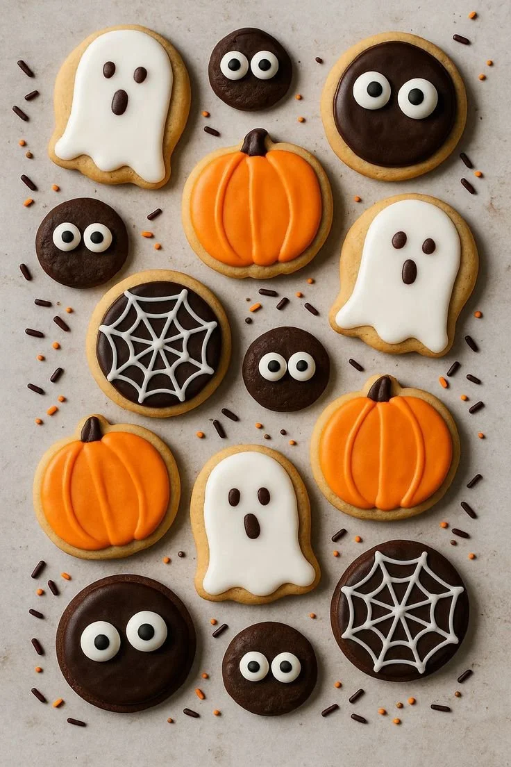 Cute Halloween sugar cookies decorated for fall celebrations