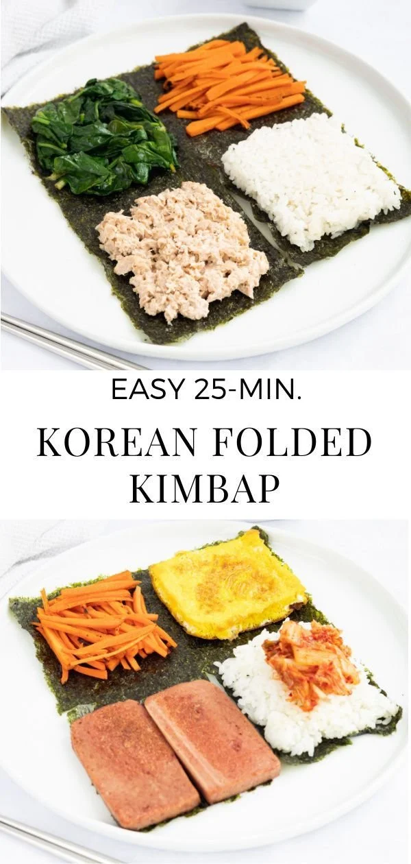 Folded Kimbap served on a plate showcasing its vibrant ingredients and presentation