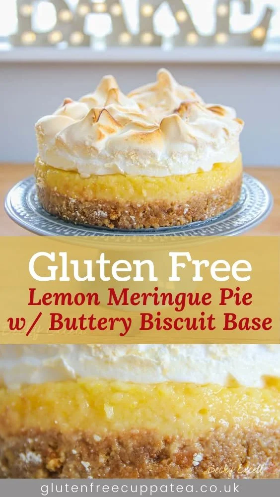 Gluten-free lemon meringue pie with biscuit base and meringue topping