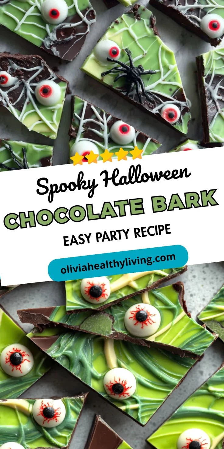 Colorful Halloween chocolate bark with pumpkins and spooky decorations