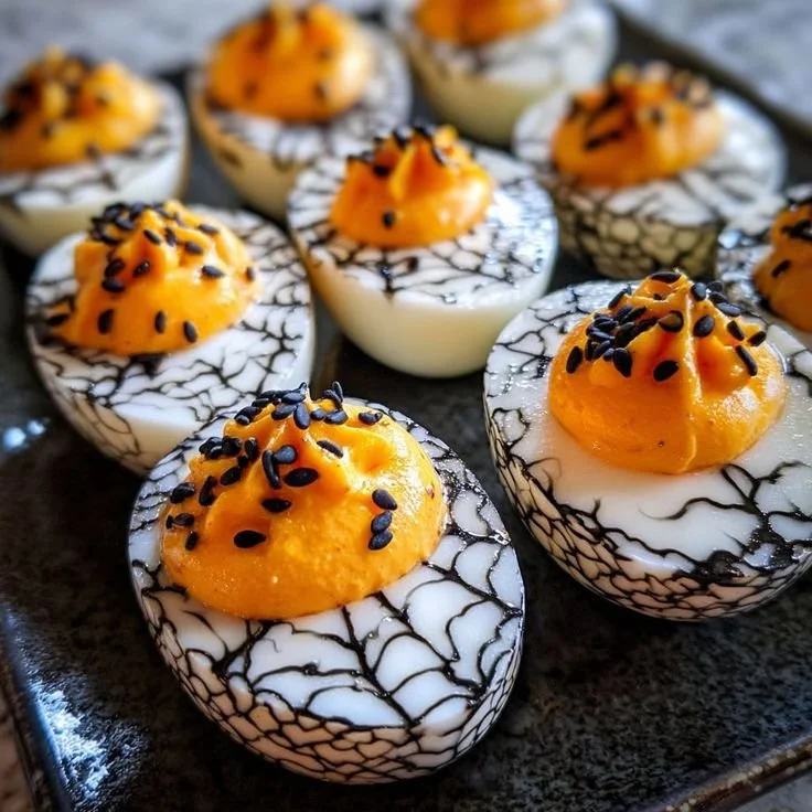 Spooky Halloween essen ideas featuring decorated eggs and festive recipes.