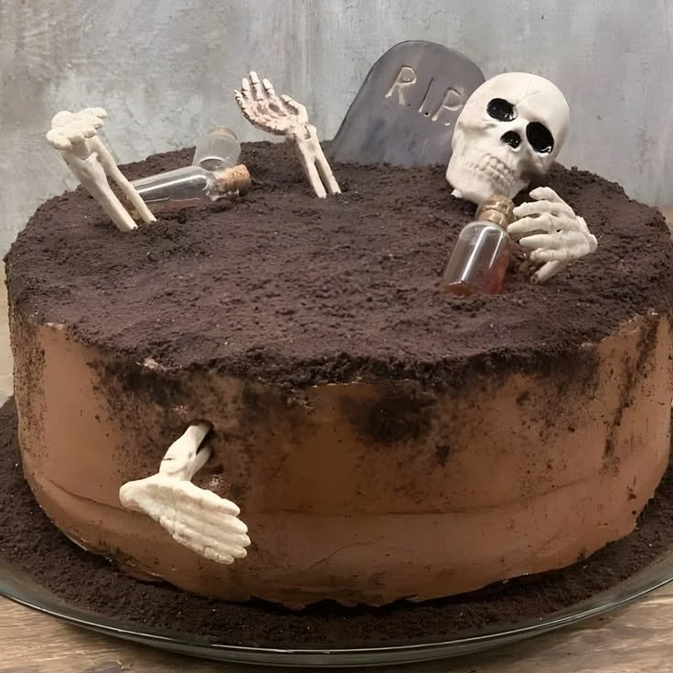 Haunted graveyard skeleton cake recipe for easy Halloween dessert