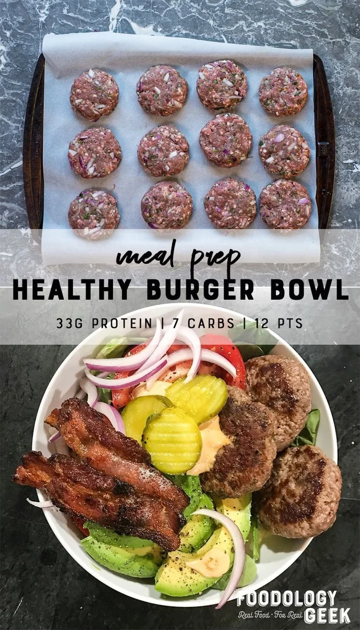 Healthy burger bowls with special sauce for a nutritious meal prep recipe