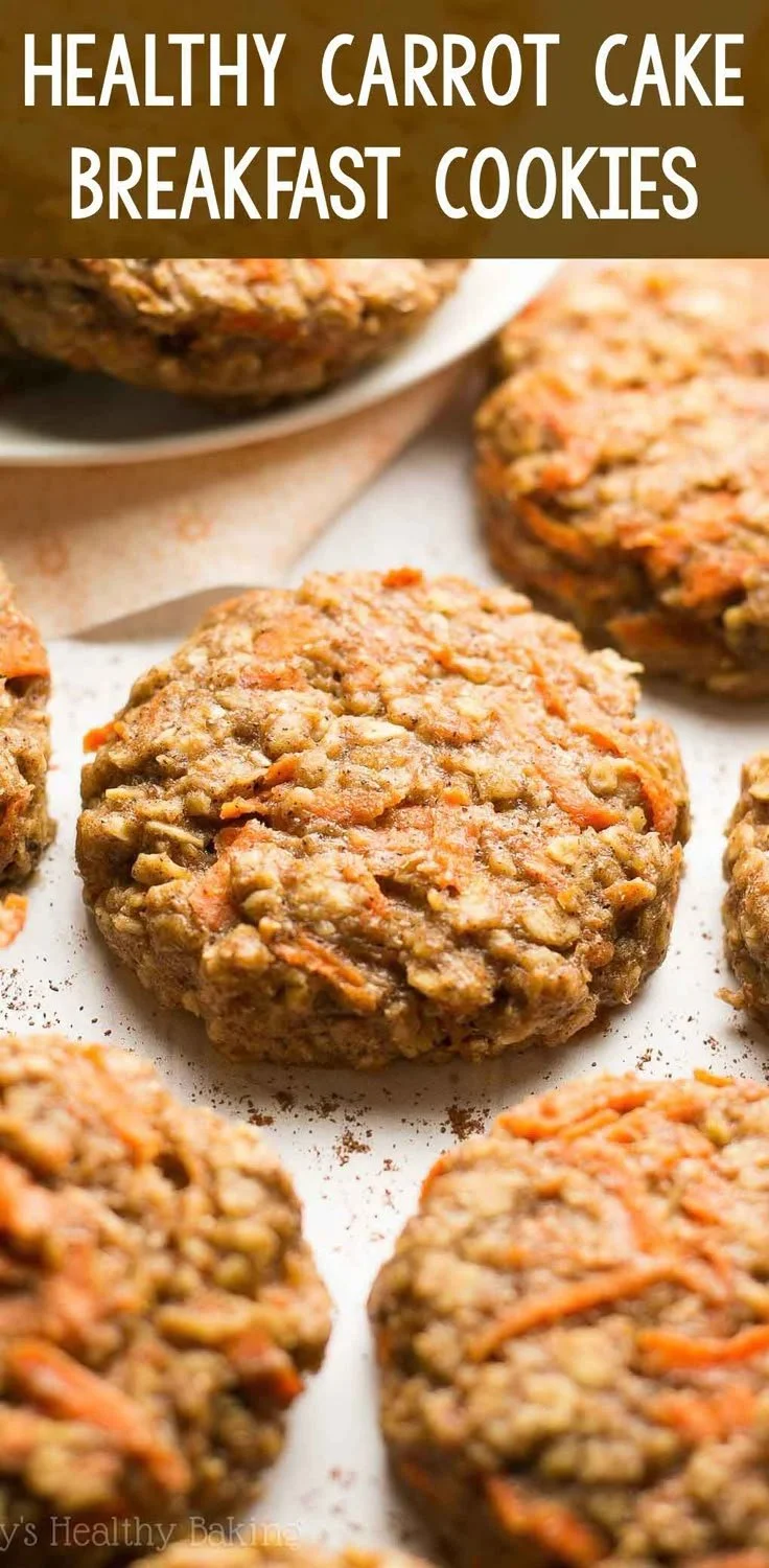 Healthy carrot cake oatmeal breakfast cookies on a plate