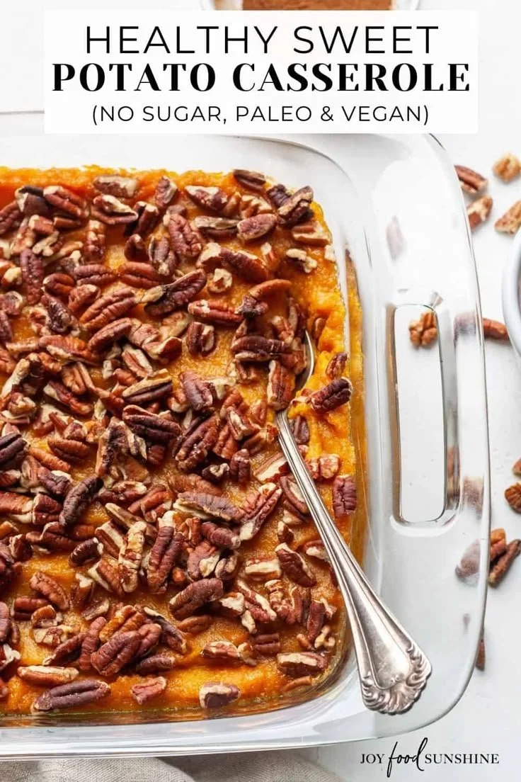 Healthy sweet potato casserole prepared with paleo and vegan ingredients