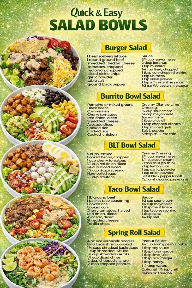 Healthy meal prep for the week with bowl recipes and dinner salad ideas.
