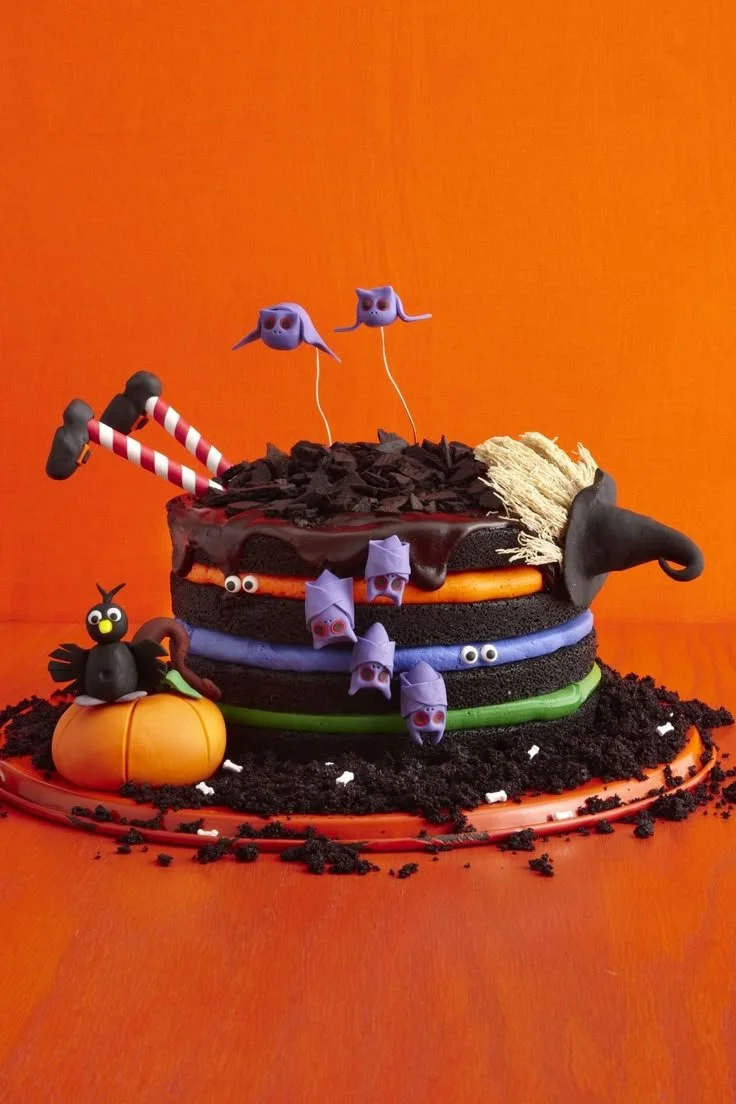 A spooky Halloween Town with decorated streets and festive lights.