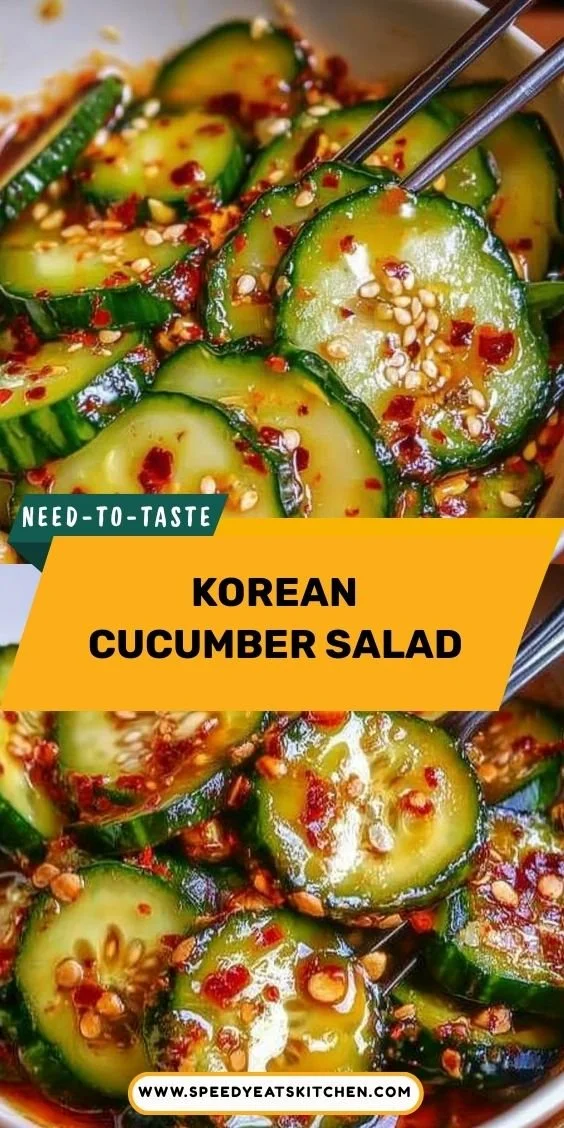 A vibrant Korean Cucumber Salad with fresh cucumbers and sesame dressing