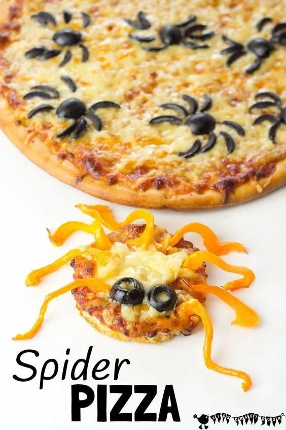 Halloween Spider Pizzas with pepperoni - fun and spooky party food for Halloween