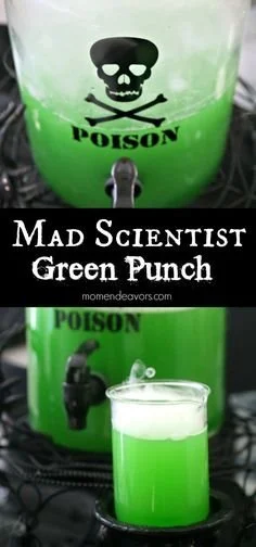 Colorful Mad Scientist Potion Punch in a glass, perfect for spooky gatherings.