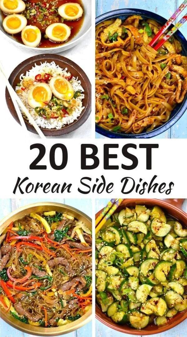 A colorful array of traditional Korean side dishes including kimchi and pickled vegetables.