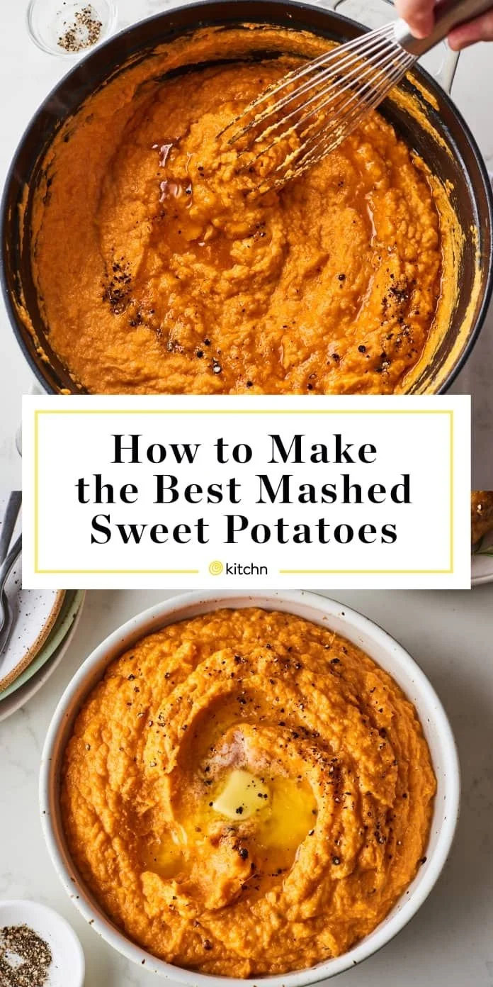 Bowl of creamy mashed sweet potatoes made with just 4 ingredients